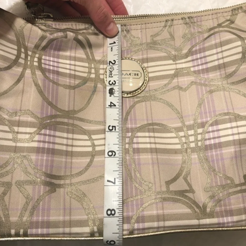 Coach signature plaid and purple hobo bag